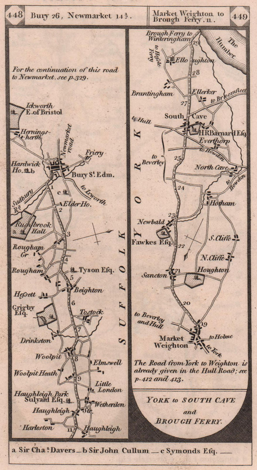 Bury St. Edmunds. Market Weighton-Brough Ferry road strip map PATERSON 1803